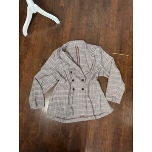 Cato Women's Plus Size 22/24W Plaid Double-Breasted Blazer dark academia staple